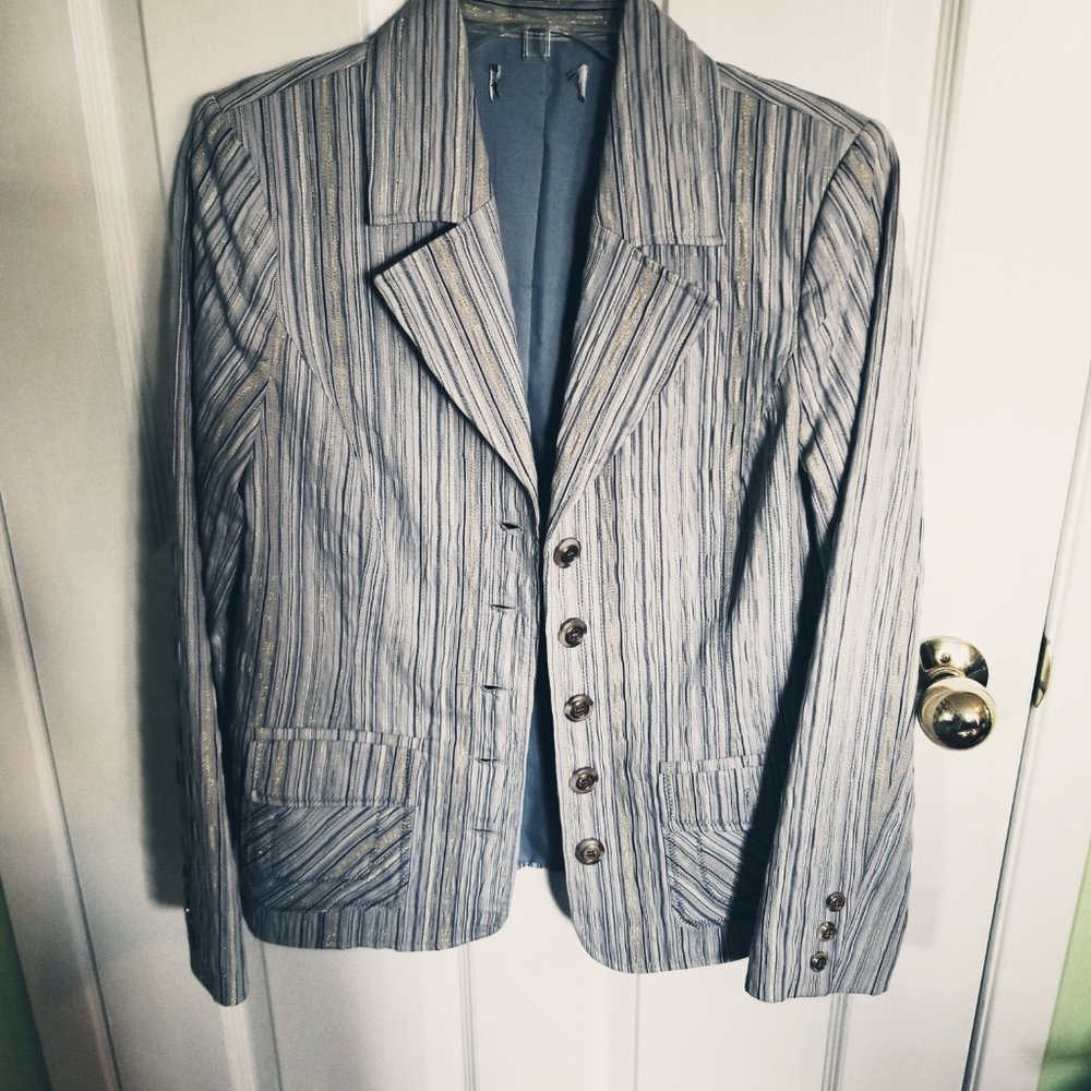 NWOT evening blazer, sz M, blue with gold thread